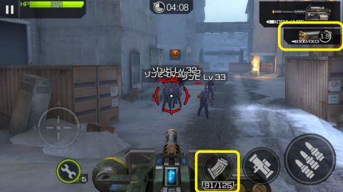 機関銃のリロードはいつも通り、ロケット砲のリロードは画面右上から行います。